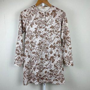Vintage 70s Rodier‎ Paris Dress Brown Floral Print w/ Scarf Mod GoGo Medium